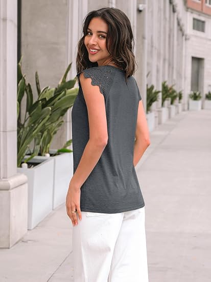 Womens Tops Casual Dressy Lace Summer Tee 2026 Cap Sleeve T Shirts | Summer Tops,Lace Cap Sleeve,Business Casual Tops,Trendy Clothes