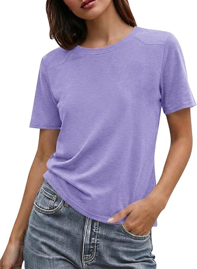 Womens Summer Short Sleeve T-Shirts Trendy Casual Crew Neck Tops Loose Fit Basic Tees