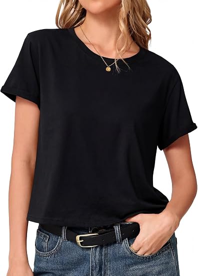 Women's Short Sleeve Cropped T Shirts Summer Crewneck Crop Tops Solid Basic Tees